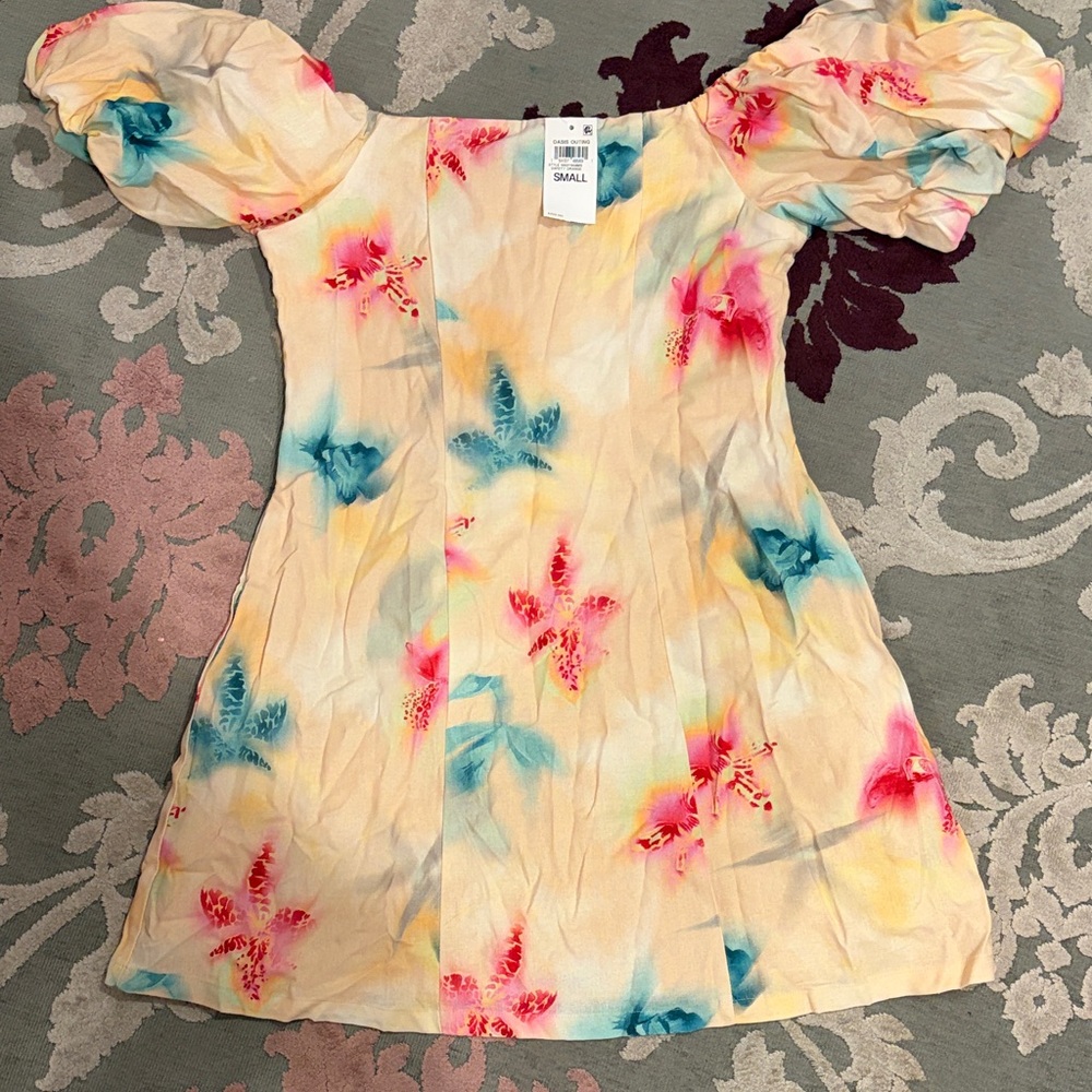 Bar III Cream Mini Dress with Pink & Blue Floral Print